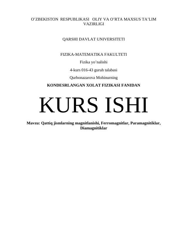 Qattiq jismlarning magnitlanishi, Ferromagnitlar, Paramagnitiklar, Diamagnitiklar