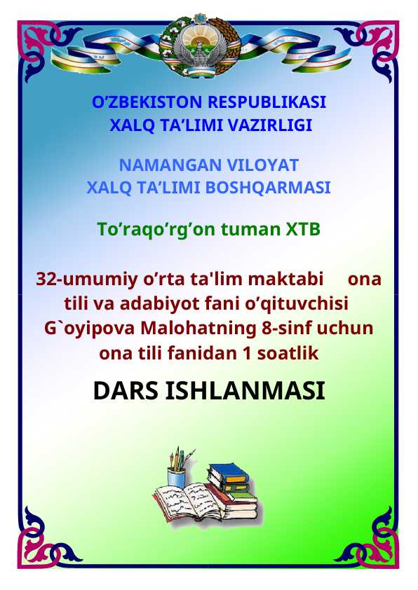 Dars ishlanma ona tili 8-sinf