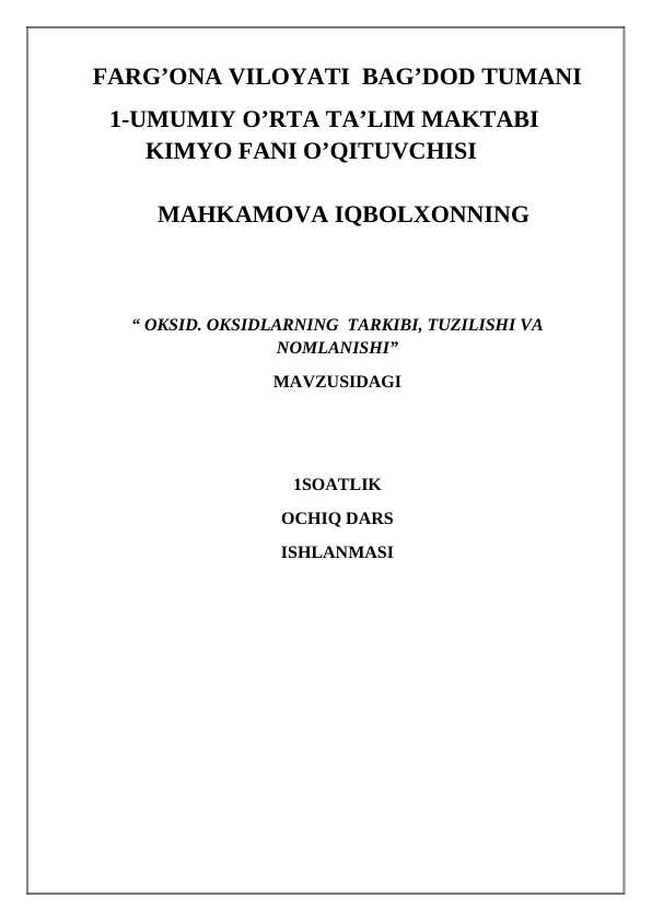 Oksidlar dars ishlanma