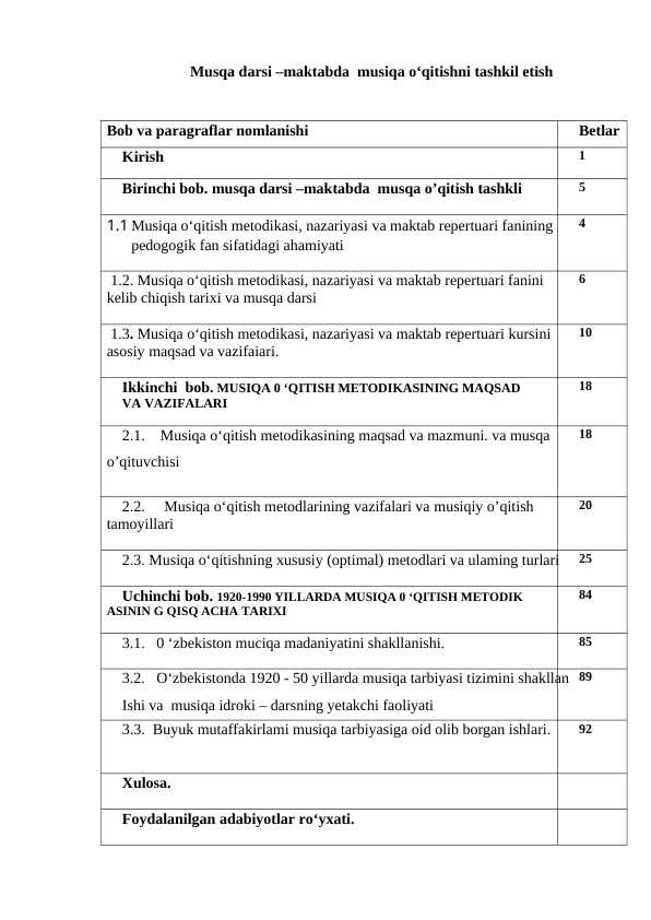 Musqa darsi –maktabda  musiqa o‘qitishni tashkil etish