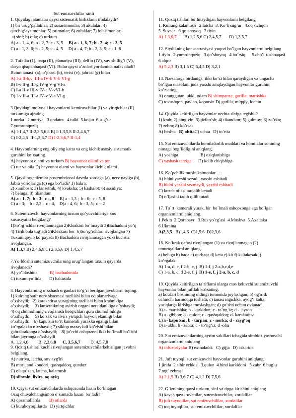 Sut emizuvchilar  sinfi