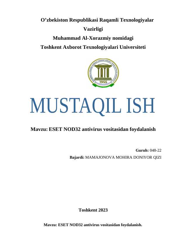 ESET NOD32 antivirus vositasidan foydalanish.