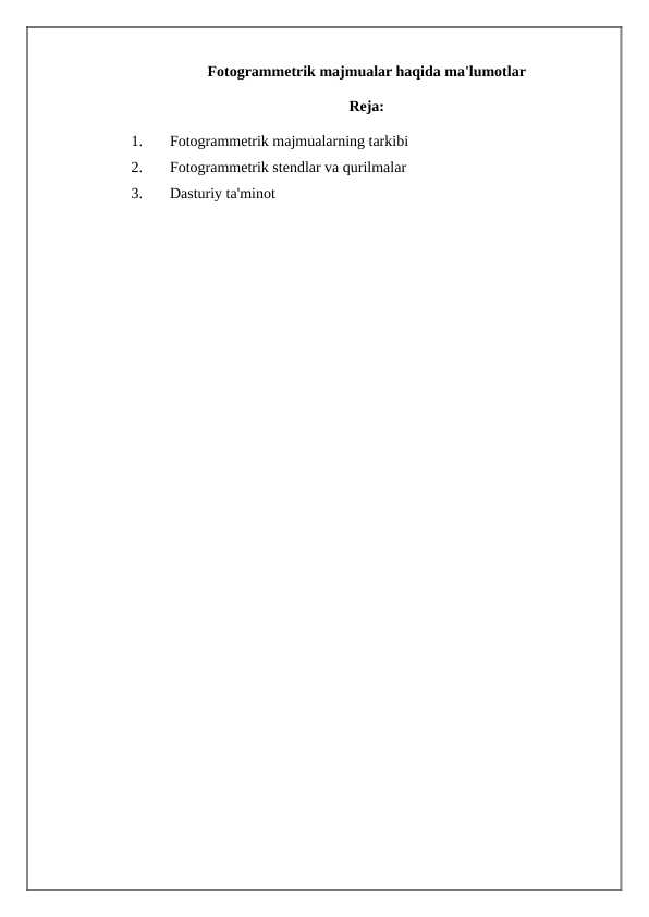 Fotogrammetrik majmualar haqida ma'lumotlar