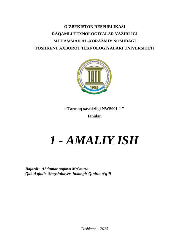 Tarmoq xavfsizligi. 1-amaliy ish