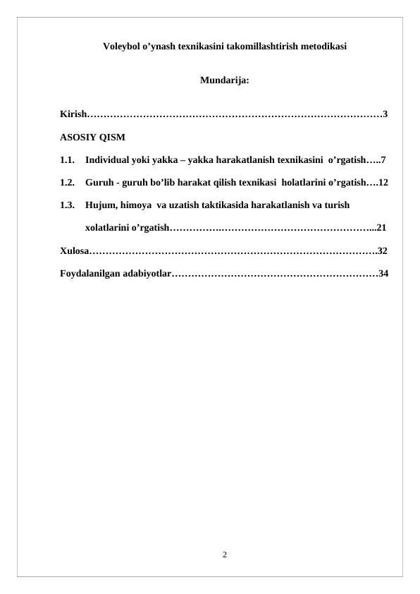 Voleybol o‘ynash texnikasini takomillashtirish metodikasi