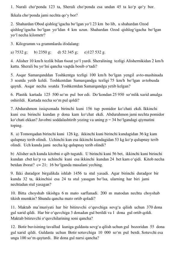 2-3-4 sinf masalalar to'plami Prezident maktab tayyorgarlik