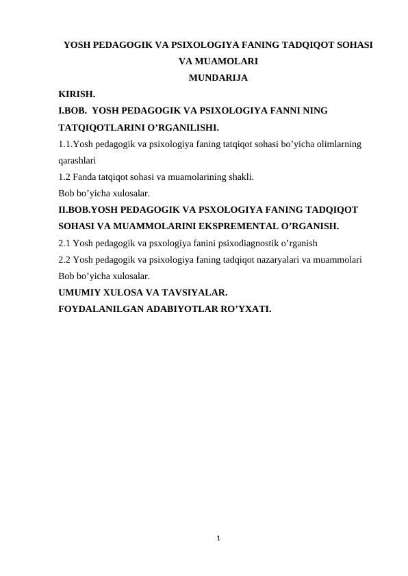 Yosh pedagogik va psixologiya fanining tadqiqot sohasi va muamolari