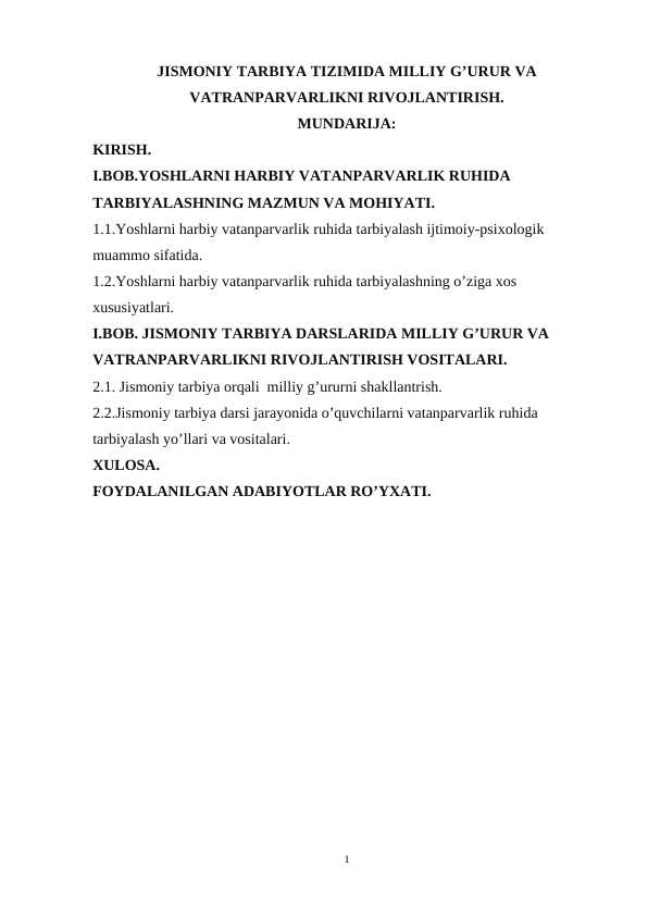Jismoniy tarbiya tizimida milliy g’urur va vatranparvarlikni rivojlantirish