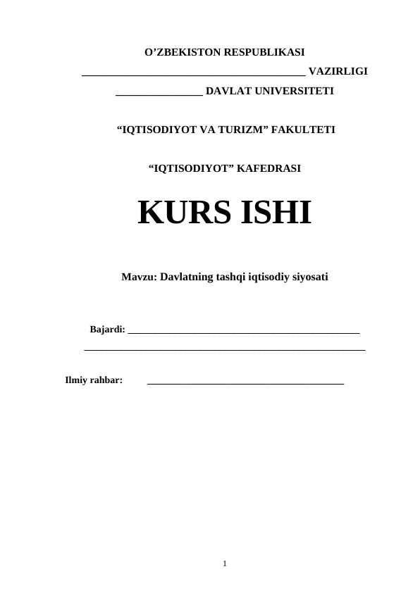 Davlatning tashqi iqtisodiy siyosati