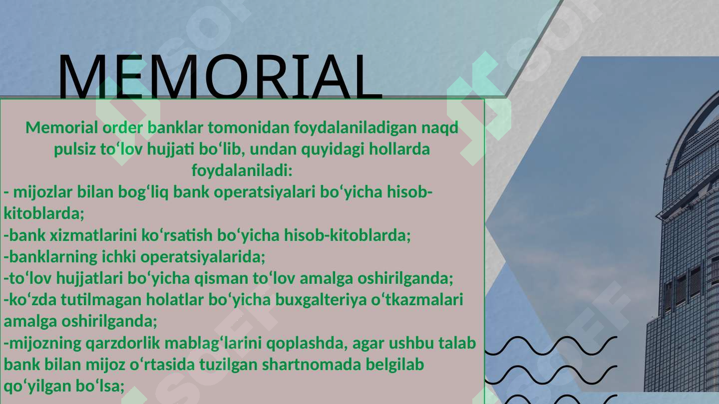 Tijorat banklarining naqd pulsiz hisob-kitob operatsiyalarini tashkil etish