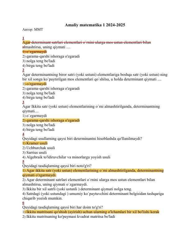 Amaliy matematika test