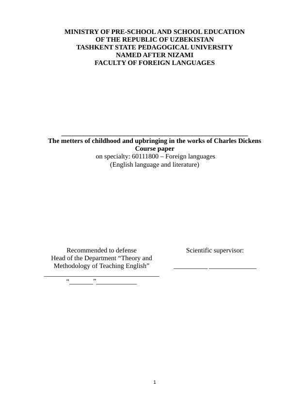 The metters of childhood and upbringing in the works of Charles Dickens