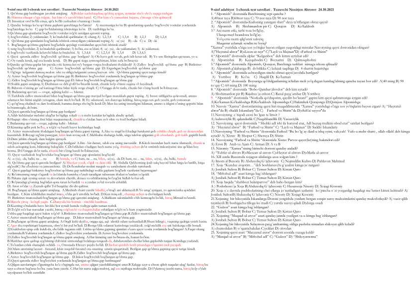 Ona tili  Adabiyotdan birinchi chorak teslari