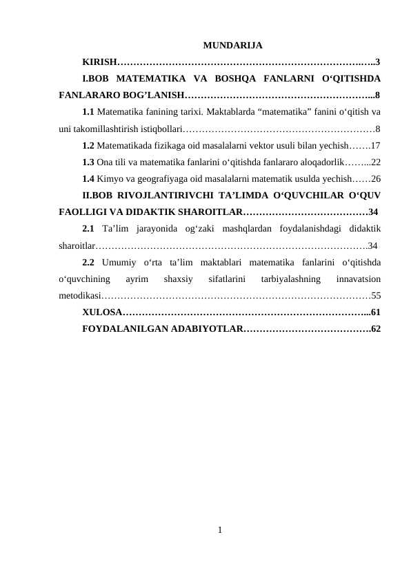 MATEMATIKA VA BOSHQA FANLARNI O‘QITISHDA FANLARARO BOG’LANISH