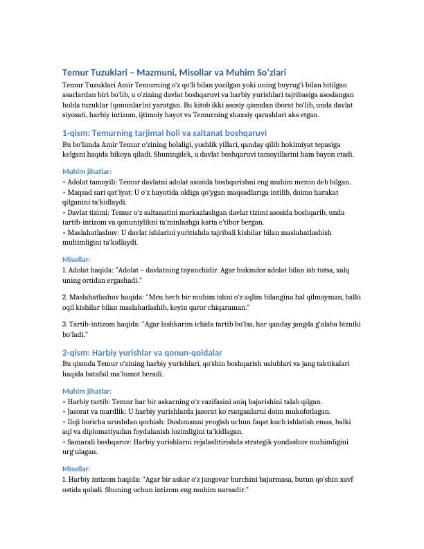 Temur tuzuklari mustaqil ish