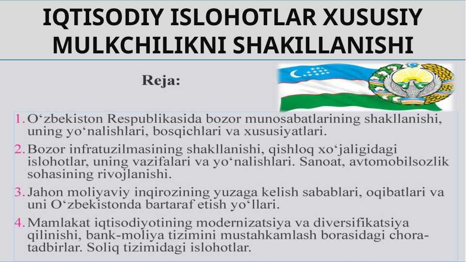 iqtisodiy islohotlar xususiy mulkchilikni shakillanishi