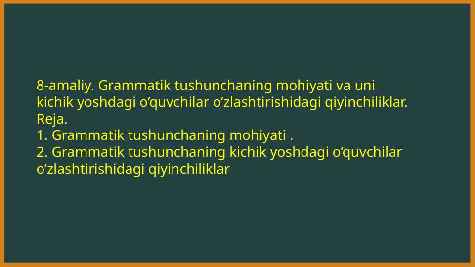 Grammatik tushunchaning mohiyati va uni kichik yoshdagi o’quvchilar o’zlashtirishidagi qiyinchiliklar.