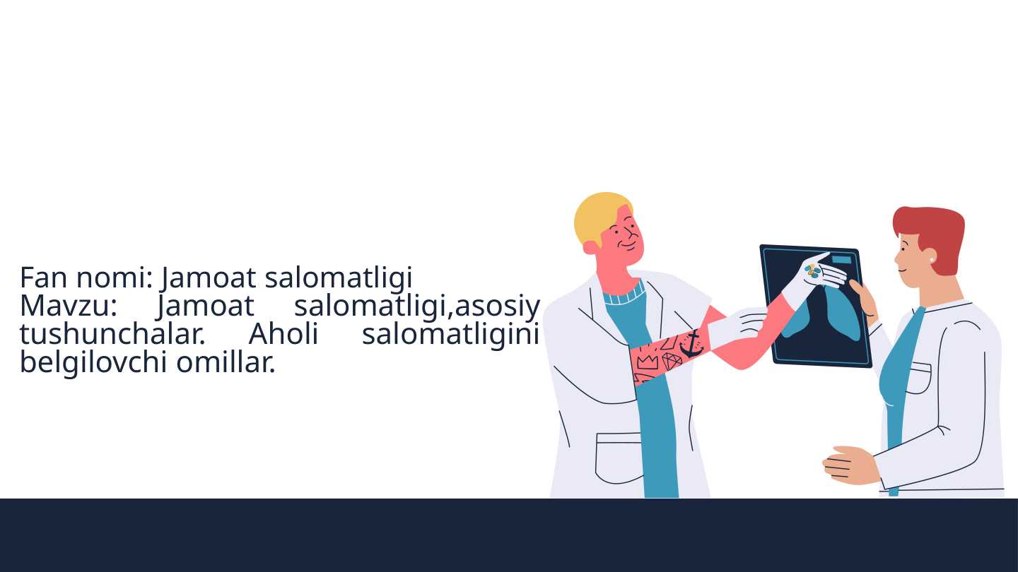 Jamoat salomatligi , asosiy tushunchalar . Aholi salomatligini belgilovchi omillar