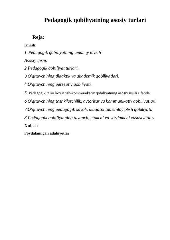 Pedagogik qobiliyatning asosiy turlari