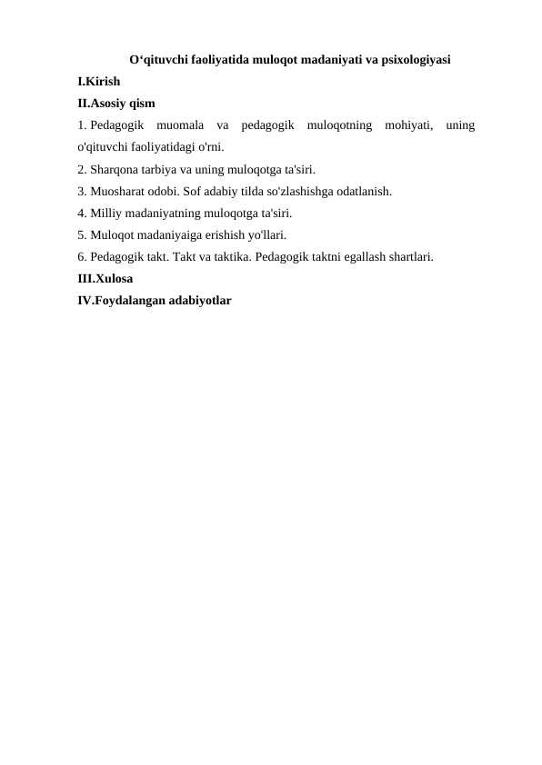 O‘qituvchi faoliyatida muloqot madaniyati va psixologiyasi