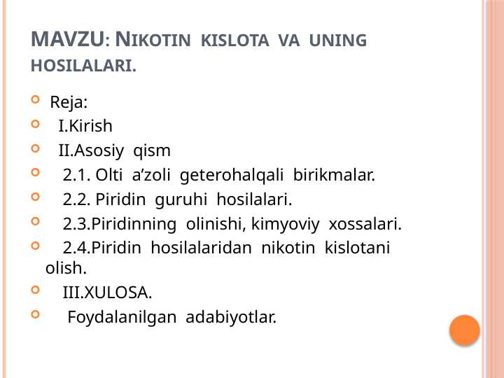 Nikotin kislota va uning hosilalari