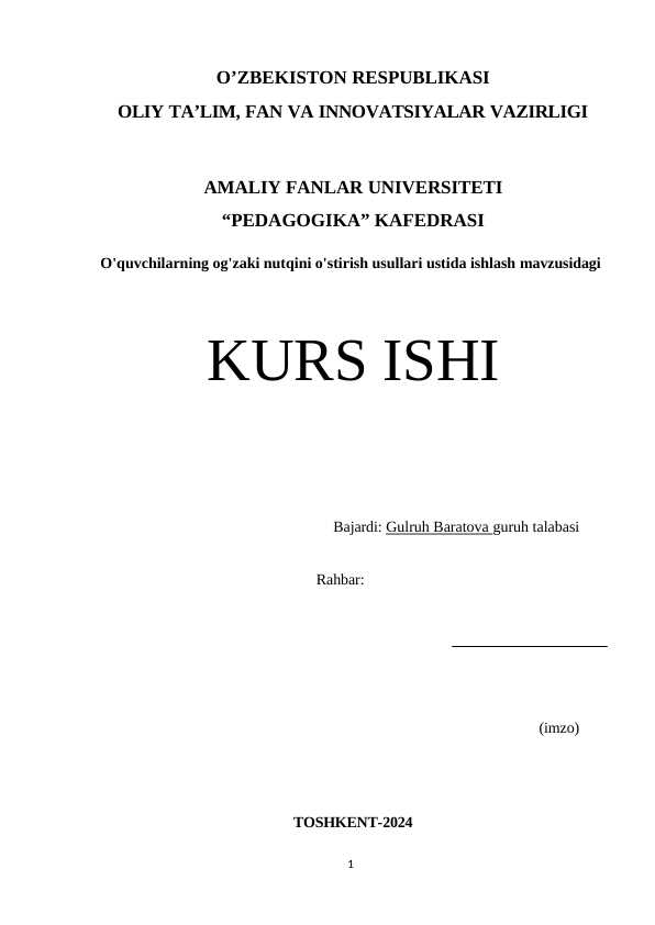 O'quvchilarning og'zaki nutqini o'stirish usullari ustida ishlash