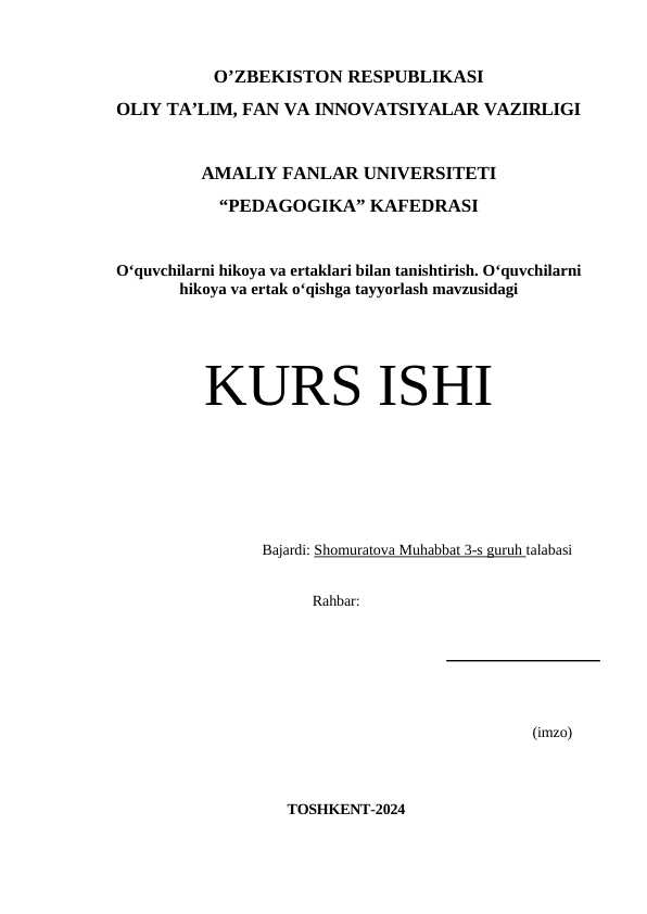 O‘quvchilarni hikoya va ertaklari bilan tanishtirish. O‘quvchilarni hikoya va ertak o‘qishga tayyorlash