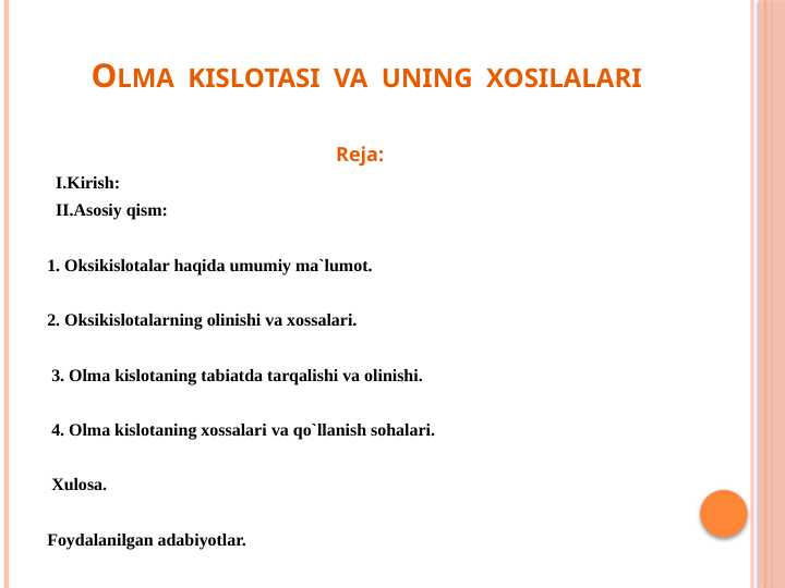 Olma kislotasi va uning xosilalari