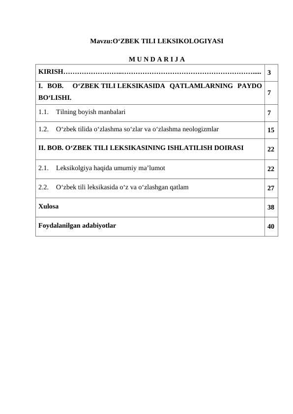 O‘ZBEK TILI LEKSIKOLOGIYASI