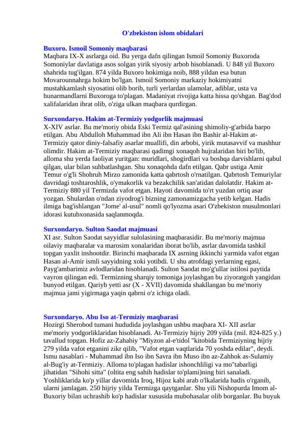 O'zbekiston islom obidalari