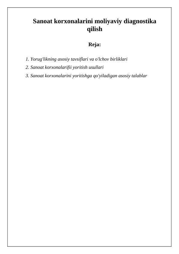 Sanoat korxonalarini moliyaviy diagnostika qilish