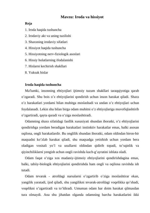 Iroda va hissiyot