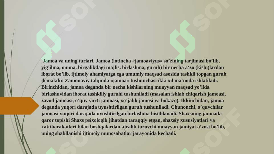 TARBIYAVIY ISHLAR METODIKASI FANI MAVZU: Jamoa haqida umumiy tushuncha.