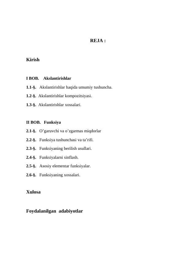 Akslantirishlar va funksiya