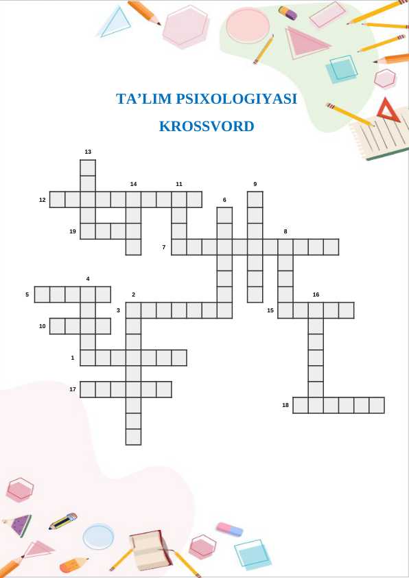 Ta'lim psixologiyasi Krossvord (Таълим психологияси Кроссворд)