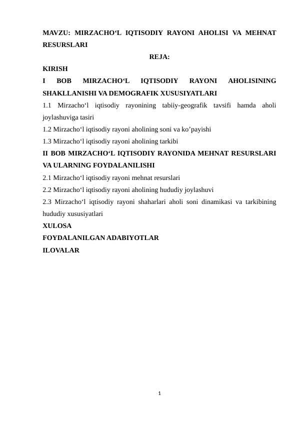 Mirzacho‘l iqtisodiy rayoni aholisi va mehnat resurslari