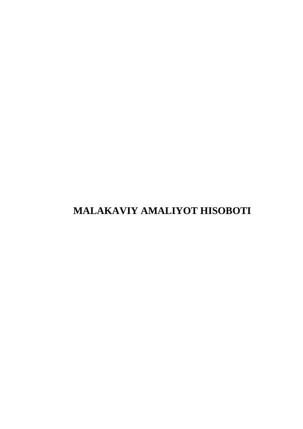 MALAKAVIY AMALIYOT HISOBOTI KAFOLAT SUG'URTA