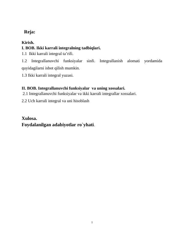 ikki  karrali integral va uning tadbiqlari