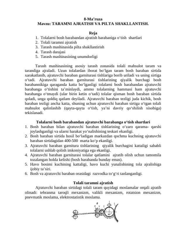 TARAMNI AJRATISH VA PILTA SHAKLLANTISH. to'