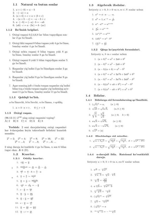 Matematik formulalar (super)