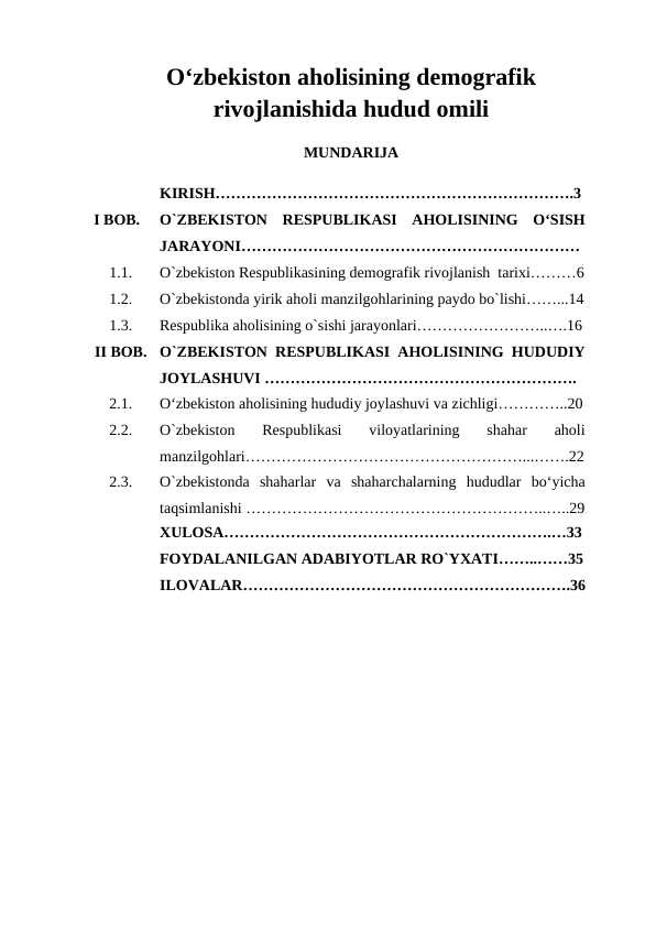 Oʻzbekiston aholisining demografik rivojlanishida hudud omili