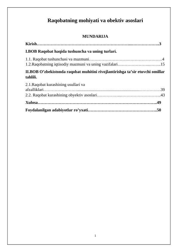 Raqobatning mohiyati va obektiv asoslari