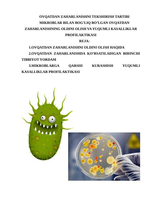 OVQATDAN ZAHARLANISHNI TEKSHIRISH TARTIBI