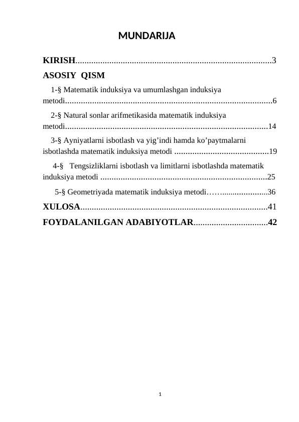 Matematik induksiya metodi kurs ishi