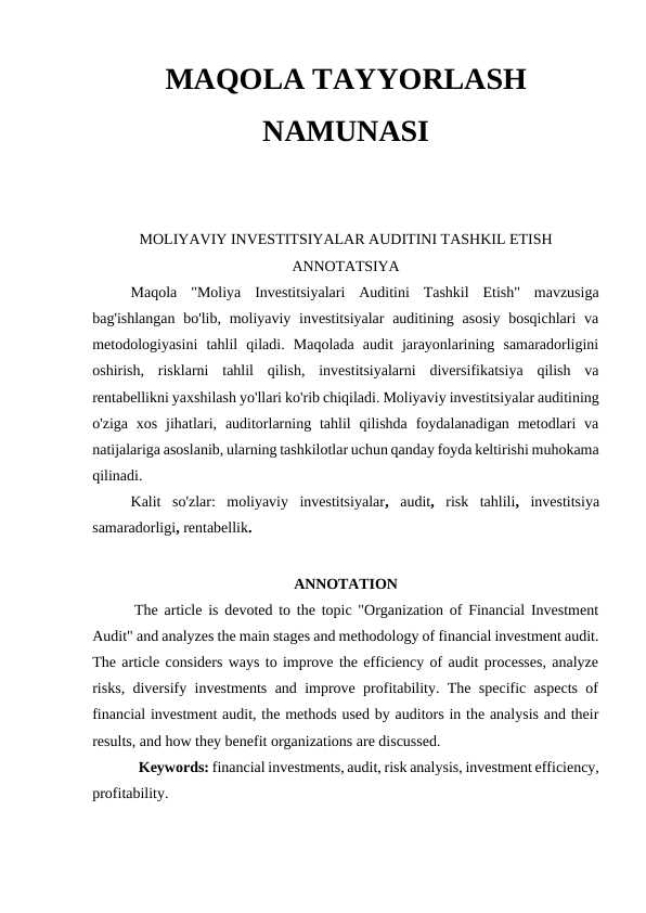 MAQOLA TAYYORLASH NAMUNASI