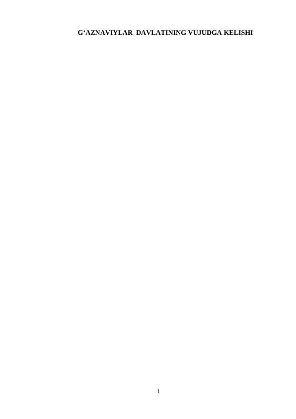 G‘AZNAVIYLAR  DAVLATINING VUJUDGA KELISHI