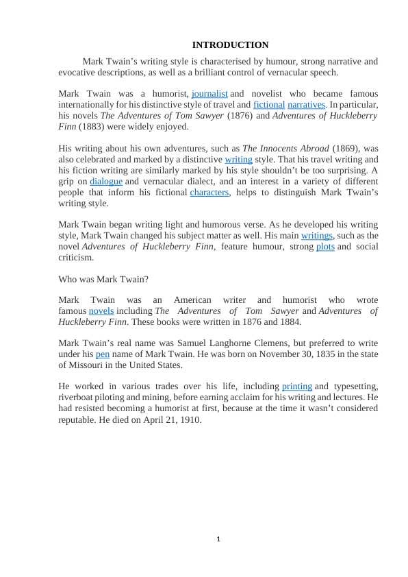 Mark Twain - a founder of a humorous story genre in American literature.