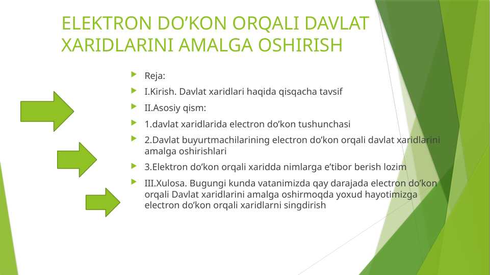 ELEKTRON DO’KON ORQALI DAVLAT XARIDLARINI AMALGA OSHIRISH