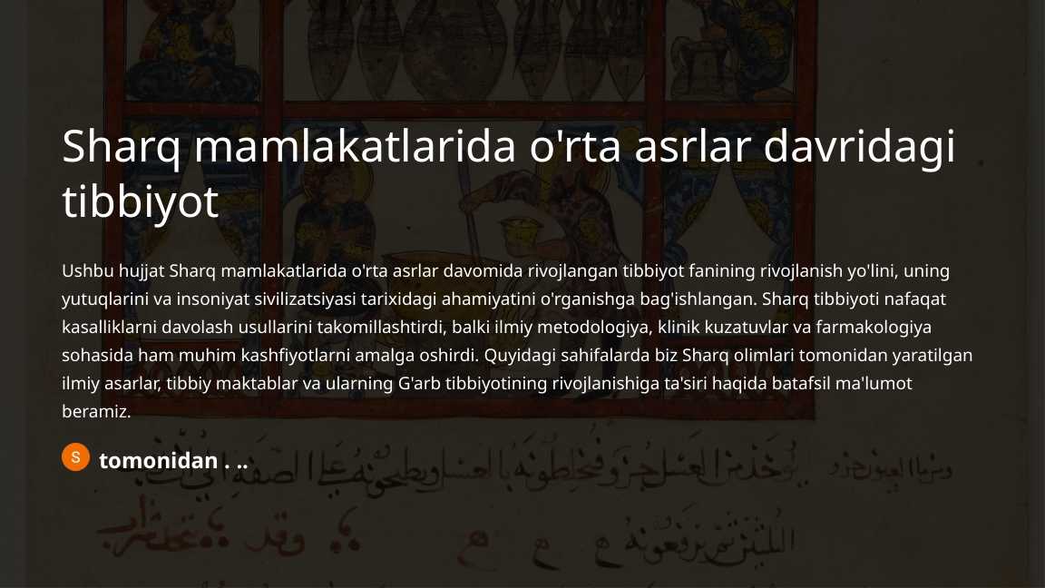 Sharq mamlakatlarida o'rta asrlar davridagi tibbiyot