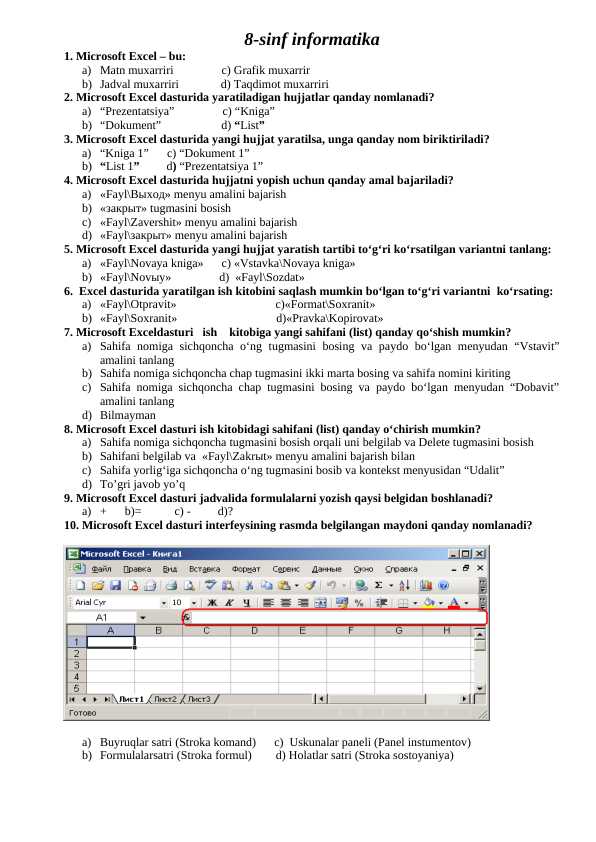 8-sinf informatika test